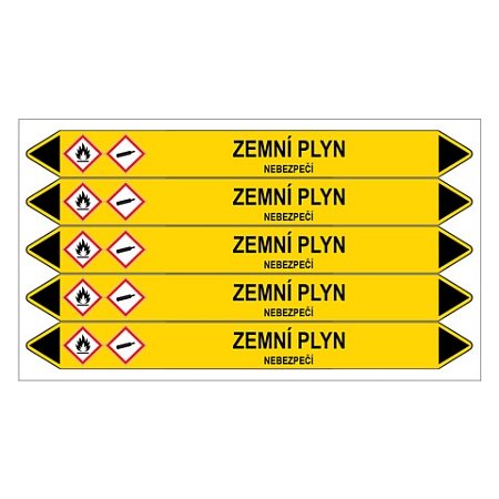 Značení potrubí, zemní plyn,5 ks, 150 × 12 mm